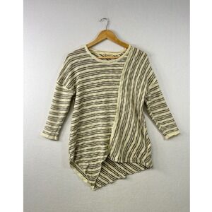 DEMOCRACY Striped Asymmetrical Knit Sweater Top‎ XS Ivory Brown Casual